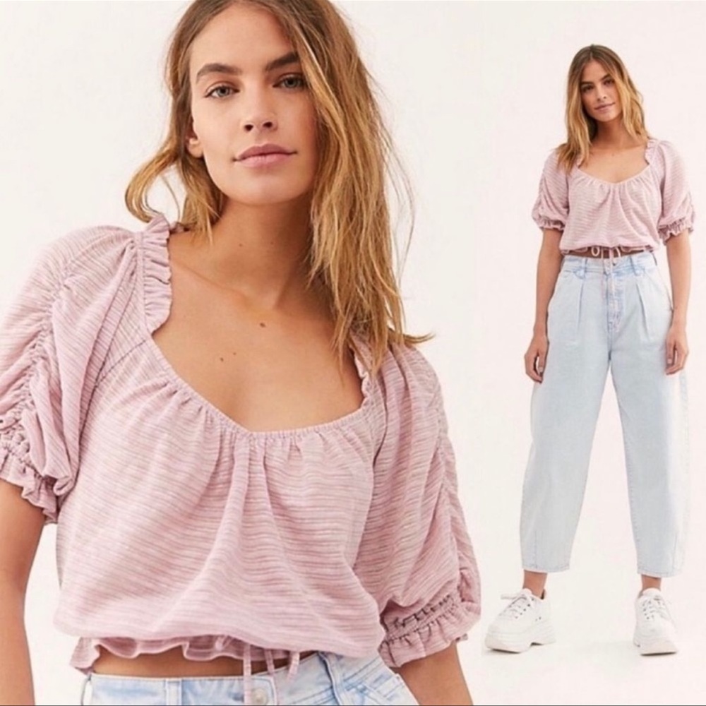 NWOT Free People Dorothy Top Pink Lavender Ruched Large - Picture 3 of 6